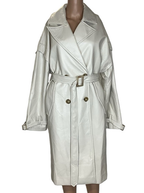 Aria Cove Women's Coat Faux Leather Belted Size 2 Cream
